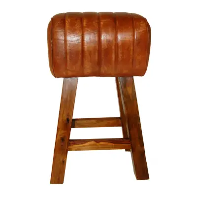 TRADEMARK LIVING barstol - äkta brunt läder och trä