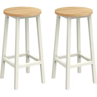 VASAGLE Barstol, Set om 2, Kökspall, Hög sits, Metallram, Enkel montering, Med fotstöd, För kök, Vardagsrum, Matsal, Klassisk beige och vit ek LBC032W09