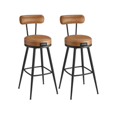 VASAGLE EKHO Kollektion - Barstolar Set med 2 snurrbara barstolar med ryggstöd Konstläder med sömmar Mid-Century Modern stil 76 cm hög Kök Hem Bar Karamellbrun LBC889K01