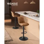 VASAGLE LJB095K01 Barstolar Set med 2 barstolar Höjdjusterbara vridbara kökspallar Vadderat PU-överdrag Med ryggstöd och fotstöd Matbord Stål Karamellbrunt