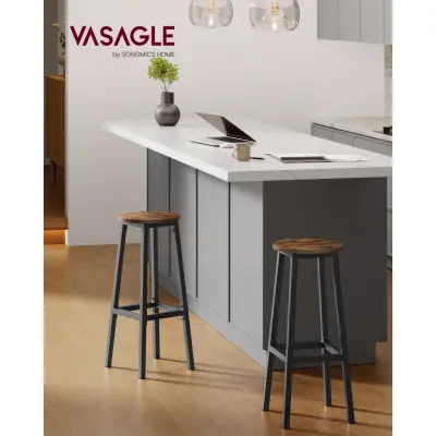 VASAGLE Set med 2 barstolar med metallram och fotstöd, enkel att montera Höjd 74 cm Kök Vardagsrum Matsal Rustik Brun Svart LBC132K01