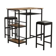VCM NORDIC Kolari barbord och 2 barstolar - naturligt trä och svart järn (set med 3)