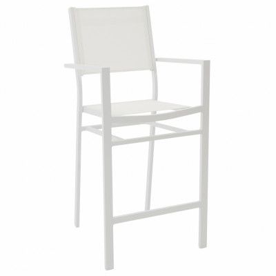 VENTURE DESIGN Copacabana Barstol för Trädgården, med Armstöd och Ryggstöd - Vita Textil och Alu