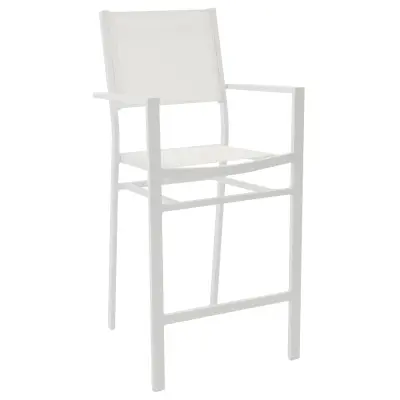 VENTURE DESIGN Copacabana Barstol för Trädgården, med Armstöd och Ryggstöd - Vita Textil och Alu