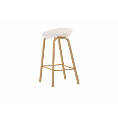 VENTURE DESIGN Decatur barstol, med ryggstöd och fotstöd - vit polypropen och naturstål