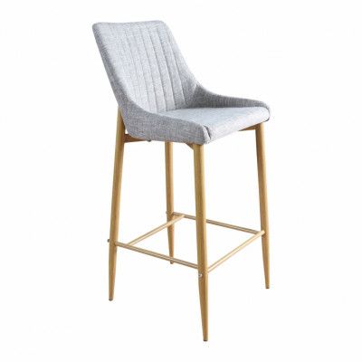 VENTURE DESIGN Plaza barstol, med ryggstöd och fotstöd - ljusgrå polyester och naturmetall