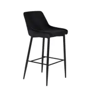VENTURE DESIGN Plaza barstol, med ryggstöd och fotstöd - svart velour och svart järn