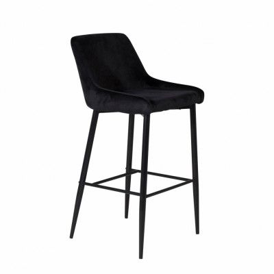 VENTURE DESIGN Plaza barstol, med ryggstöd och fotstöd - svart velour och svart järn