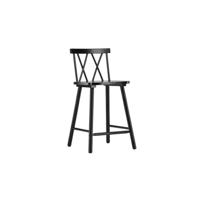 VINNSAMLING Mollöström barstol, m. ryggstöd och fotstöd - svart gummiträ