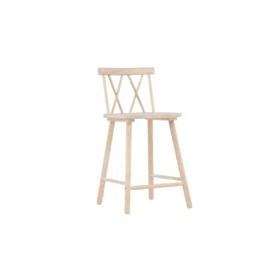 VINNSAMLING Mollöström barstol, m. rygg och fotstöd - vitkalkat gummiträ