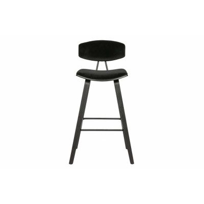 WOOOD EXCLUSIVE Senn barstol, med ryggstöd och fotstöd - svart sammetspolyester och svart plywood