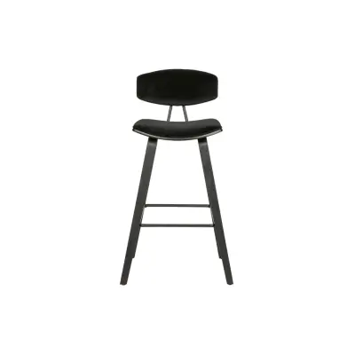 WOOOD EXCLUSIVE Senn barstol, med ryggstöd och fotstöd - svart sammetspolyester och svart plywood