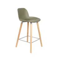 ZUIVER Albert Kuip barpall, med ryggstöd och fotstöd - grön polypropen/naturlig ask (65cm)