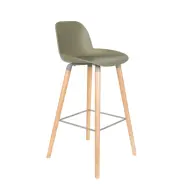 ZUIVER Albert Kuip barpall, med ryggstöd och fotstöd - grön polypropen/naturlig ask (75cm)