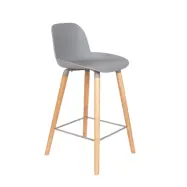 ZUIVER Albert Kuip barpall, med ryggstöd och fotstöd - ljusgrå polypropen/aska (65cm)
