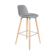 ZUIVER Albert Kuip barpall, med ryggstöd och fotstöd - ljusgrå polypropen/aska (75cm)