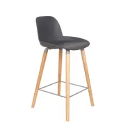 ZUIVER Albert Kuip barpall, med ryggstöd och fotstöd - mörkgrå polypropen/aska (65cm)