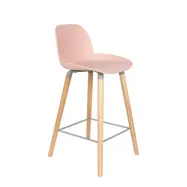 ZUIVER Albert Kuip barpall, med ryggstöd och fotstöd - rosa polypropen/aska (65cm)