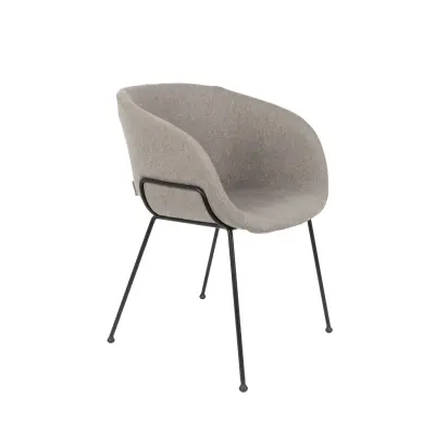 ZUIVER Feston fåtölj, med armstöd - grå polyester och svart stål