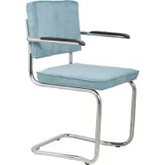 ZUIVER Ridge Rib Kink matbordsstol, m armstöd - blå sammet polyester/nylon och silver krom