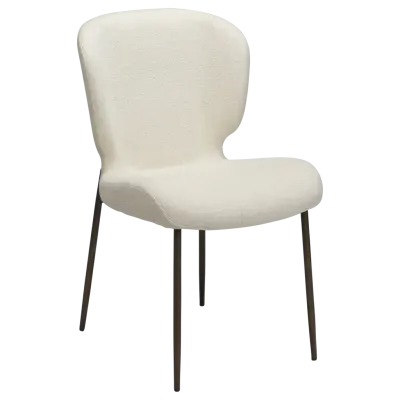 DAN-FORM GLORY Stol Benvit bouclétyg med ben i antikmässing