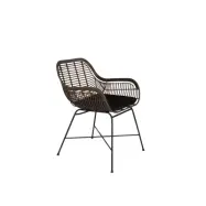 DUTCHBONE Cantik matbordsstol för inom- och utomhusbruk, med armstöd - brun rotting, svart olefin och svart järn