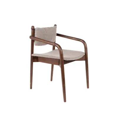 DUTCHBONE Torrance matbordsstol, med armstöd - brun polyester och brunt trä