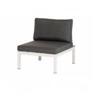 EXOTAN La Vida center lounge soffa - antracitgrå tyg, teak och vit aluminium