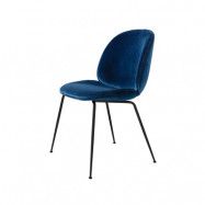 GUBI Beetle dining chair fully upholstered conic base tyg velluto cotone 970 mörkblå-svart stålstativ