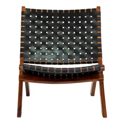 HOUSE NORDIC Perugia hopfällbar stol - svart läder och brun teak