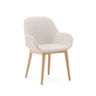 KAVE HOME Konna stol i beige med ben i massiv ask i naturlig finish