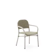 KAVE HOME Tuccia trädgårdsstol, med armstöd - beige/grön konstrotting och beige aluminium