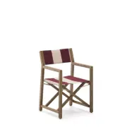 KAVE HOME Vilara vinröd och beige randig utomhus fällbar stol gjord av FSC 100% massivt akaciaträ