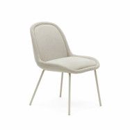 KAVE HOME Aimin stol i beige chenille och stålben med en matt beige lackerad finish FSC Mix Cre