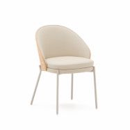KAVE HOME Eamy stol i beige konstläder, askfaner med naturlig finish och beige metall