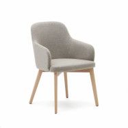 KAVE HOME Nelida stol i brun chenille och massiv bok i naturlig finish FSC 100%.