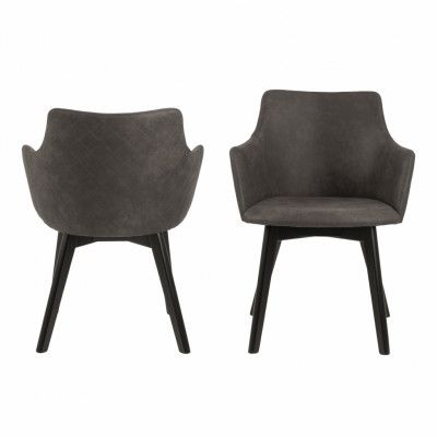 ACT NORDIC Bella Matstol med Armstöd - Antracitgrått Tyg och Svart Ek