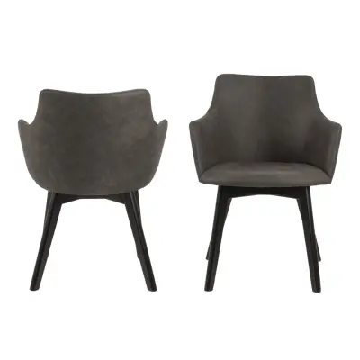 ACT NORDIC Bella Matstol med Armstöd - Antracitgrått Tyg och Svart Ek