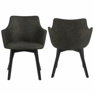 ACT NORDIC Bella Matstol, med Armstöd - Olivgrön Polyester och Svart Ek