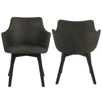 ACT NORDIC Bella Matstol, med Armstöd - Olivgrön Polyester och Svart Ek