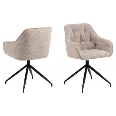 ACT NORDIC Brooke matbordsstol, m armstöd, vridfunktion, sömmar - beige tyg och svart stål