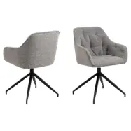 ACT NORDIC Brooke matbordsstol, m armstöd, vridfunktion, sömmar - grått tyg och svart stål