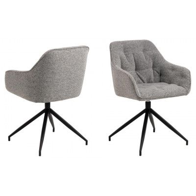 ACT NORDIC Brooke matbordsstol, m armstöd, vridfunktion, sömmar - grått tyg och svart stål