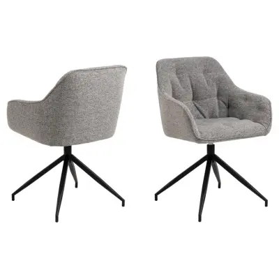 ACT NORDIC Brooke matbordsstol, m armstöd, vridfunktion, sömmar - grått tyg och svart stål