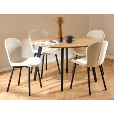 ACT NORDIC Cadiz matbordsgrupp, med 1 bord och 4 stolar - naturlig ek grov melamin, beige tyg och svart stål
