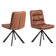 ACT NORDIC Dekan matstol, w. svarvfunktion och sömmar - cognac retro PU och svart stål