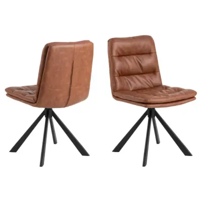 ACT NORDIC Dean matstol, med snurrfunktion och sömmar - cognac retro PU och svart stål