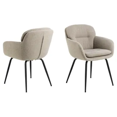 ACT NORDIC Dora matstol, med armstöd, sömmar och dragkedja - beige tyg och svart stål