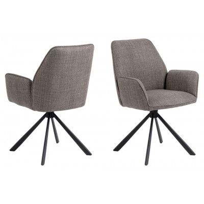 ACT NORDIC Glenda matbordsstol, med armstöd och vridfunktion - ljust gråbrunt tyg och svart stål