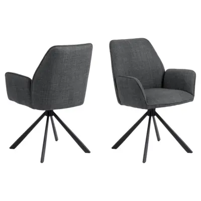 ACT NORDIC Glenda matstol, med armstöd och snurrfunktion - mörkgrått tyg och svart stål